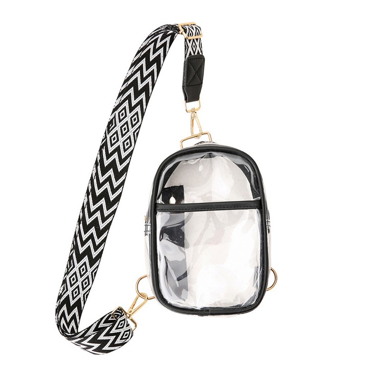 Jormftte átlátszó crossbody táska, sling típusú, fekete, állítható pánttal