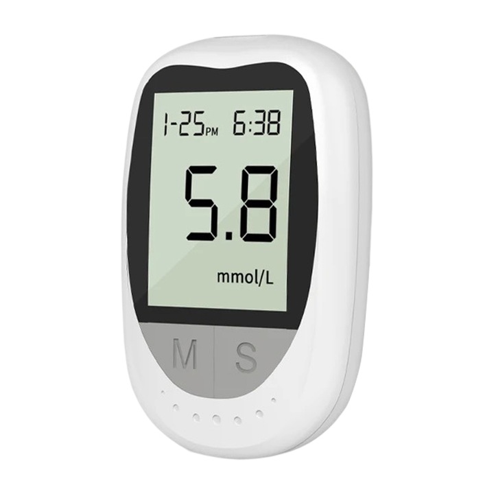 Glucometru, Dual Blood Ketone & Glucose Test Meter, 200 memorii, 0.8ul, ecran HD, Alb