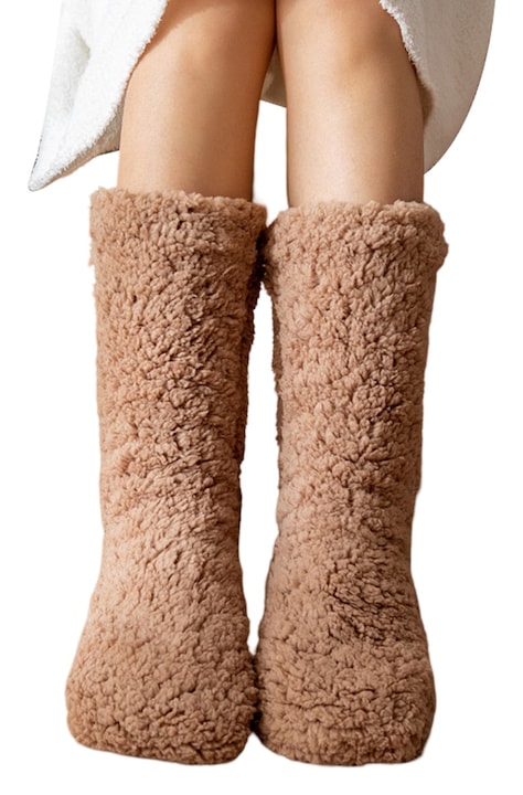 Sosete dama AMRINUGL, groase, anti-alunecare, maro, poliester, set 1 pereche, 35-42 EU