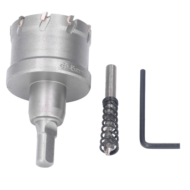 Set burghie cu feronerie Enforose, 45mm, din otel C45 si carburi cimentate, adancime de forare 25mm