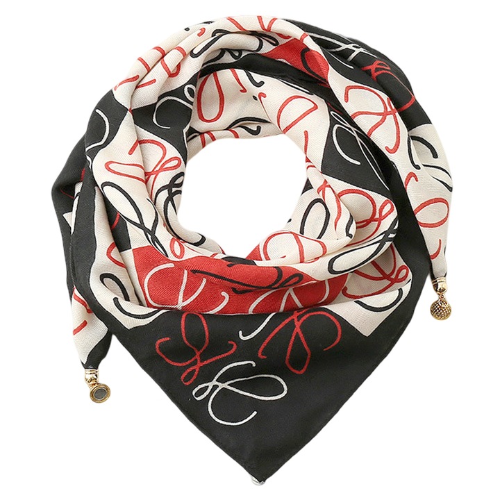 Esarfa pentru femei cu prindere magnetica, imprimeu geometric si floral, marime mica, multicolor