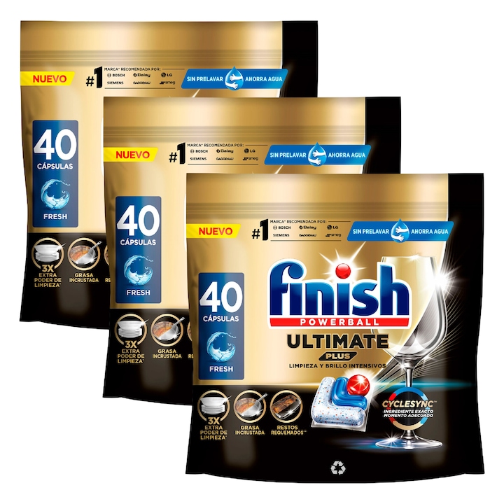 Finish Ultimate Plus пакет перилен препарат на капсула за съдомиялна машина, 3x40 бр., 120 измивания