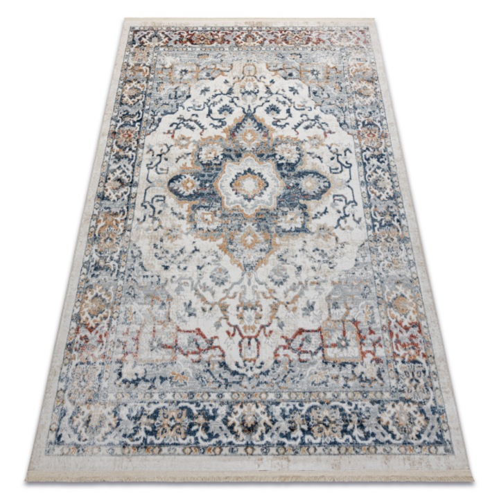 Dywany Łuszczów Distin 0834a sötétkék / kék / sárga / terrakotta modern szőnyeg - dísz, vintage, rojtok, 120x170 cm