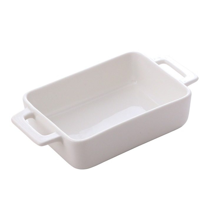 Tava eleganta din portelan pentru coacere, sigura pentru cuptorul cu microunde Design cu fete adanci Manere ergonomice Dimensiuni generoase Performanta robusta si stabila, combinatie alba eleganta si eleganta de mai multe culori Enforose