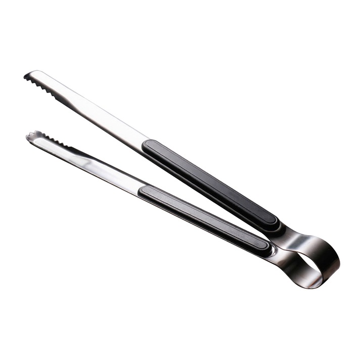 Cleste de bucatarie din inox, usor de curatat, dinti, gura pentru friptura, pentru mancare la gratar 25,5 cm negru