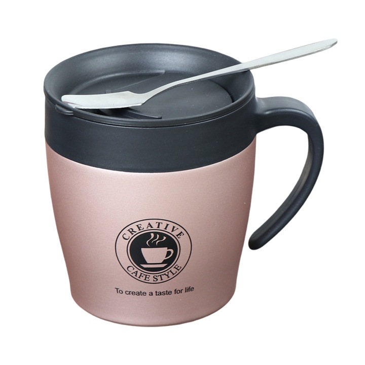 Cana termica Enforose, tehnologie cu vacuum cu doua pereti, otel inoxidabil, capac rezistent la scurgeri, 350ml