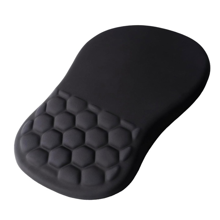 Mousepad ergonomic cu suport pentru incheietura mainii, Zeaicos, forma ovala, 31x20x3cm, culoare neagra