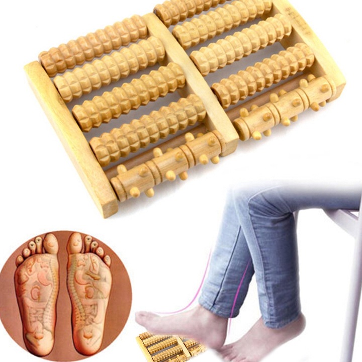 Kétoldalas fa lábmasszírozó henger, akupresszúrás reflexológiai eszköz a relaxációhoz
