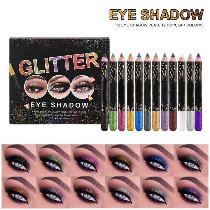 12 db-os Jormftte szemhéjfesték ceruza készlet, gyöngyházhatású, vízálló, többszínű