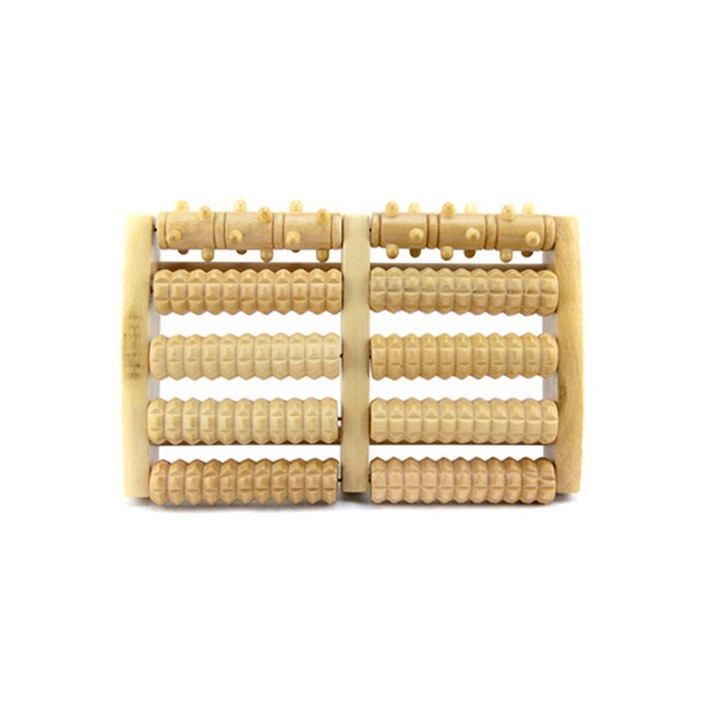 Aparat de masaj, Mmgoqqt, masaj reflexologic, 10 role din lemn, 30x10cm