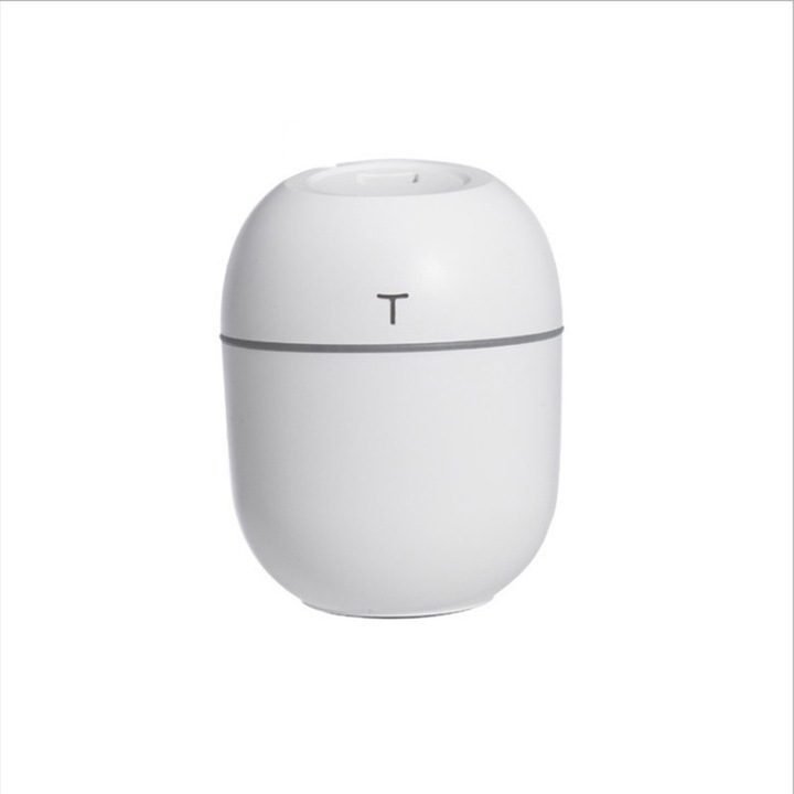 Mini USB párásító, longziming, 220 ml-es kapacitás, csendes működés, színes tojás alakú, fehér