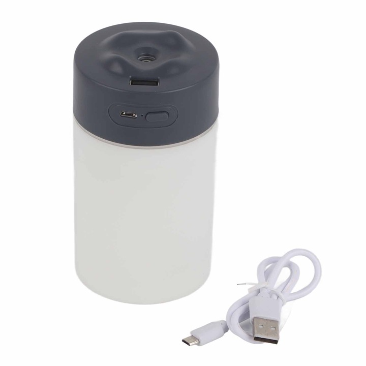USB párásító 220ML nagy kapacitású csendes kialakítású mini hordozható éjszakai fénnyel, szürke színben