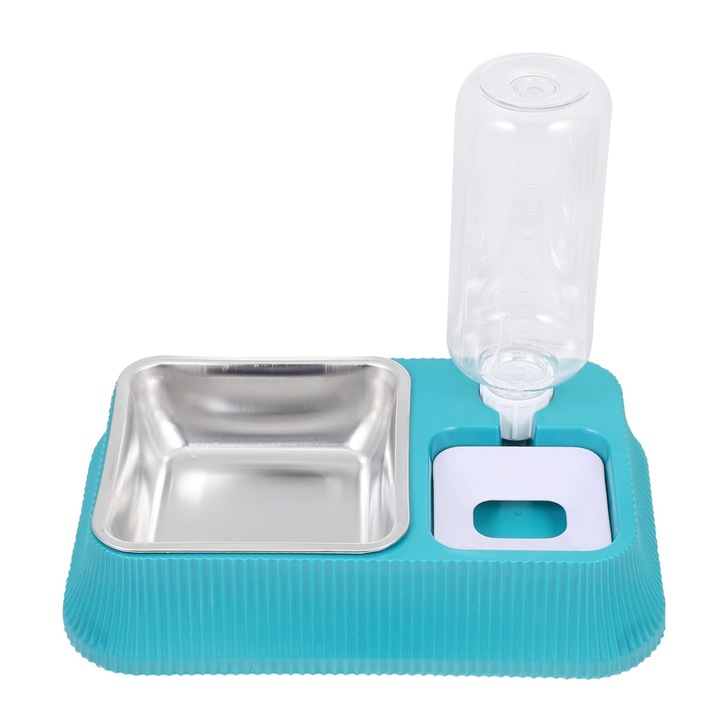 Castroane si adapatori animale, Enforose, set dublu pentru caini si pisici, oala din otel inoxidabil detasabila, 27.5x17x5.8cm, 500ml