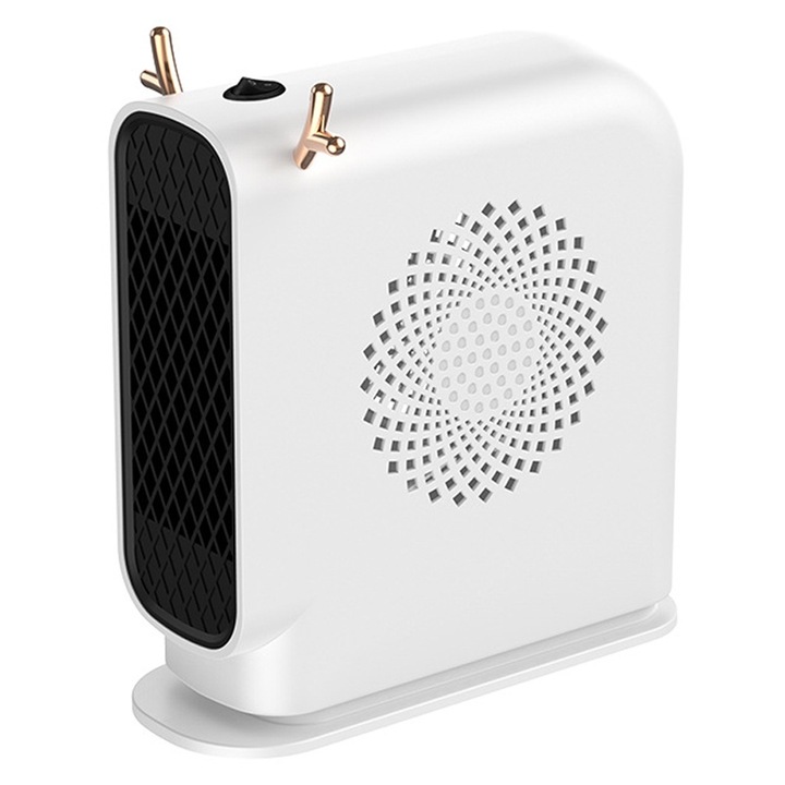 Fehér hordozható ventilátoros fűtőtest, 500 W, 24,5 x 12,5 x 26 cm