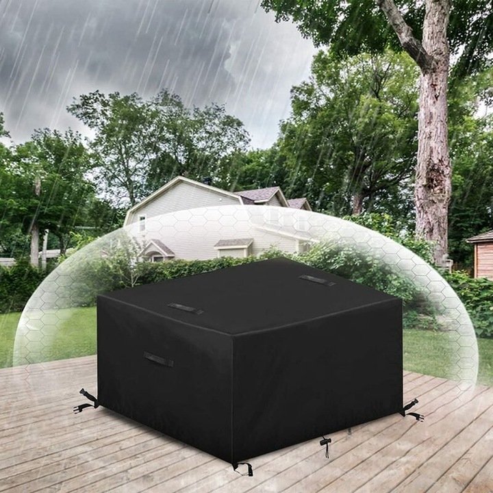 Покривало за градински мебели - Водоустойчиво защитно покривало за градинска маса, покривало за външни мебели с дръжки за маса, столове, диван (123x123x74см)
