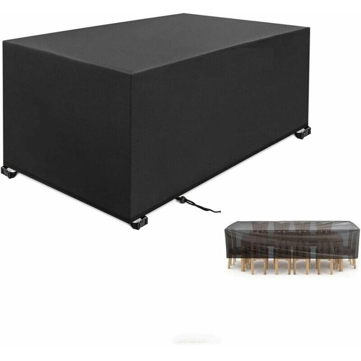 Протектори за градински мебели, покривало за комплект маса и столове за открито, устойчиво и издръжливо, водоустойчиви покривала за градински мебели за покривало за масичка за кафе, подходящо до 170x110x75cm, черно