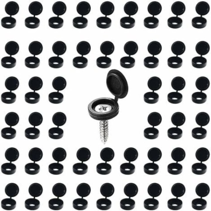Set 120 Capace Decorative pentru Suruburi, Plastic, Negru