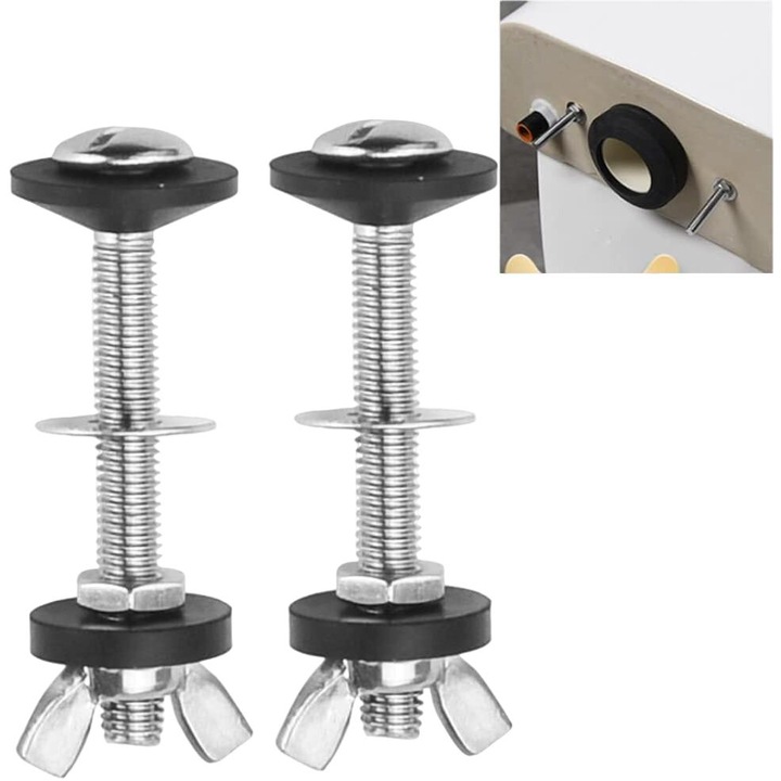 Set 2 Suruburi de Fixare pentru Rezervor WC, BGHYHYHI, Inox, 80mm, Anticoroziv, cu Piulite si Rondelle
