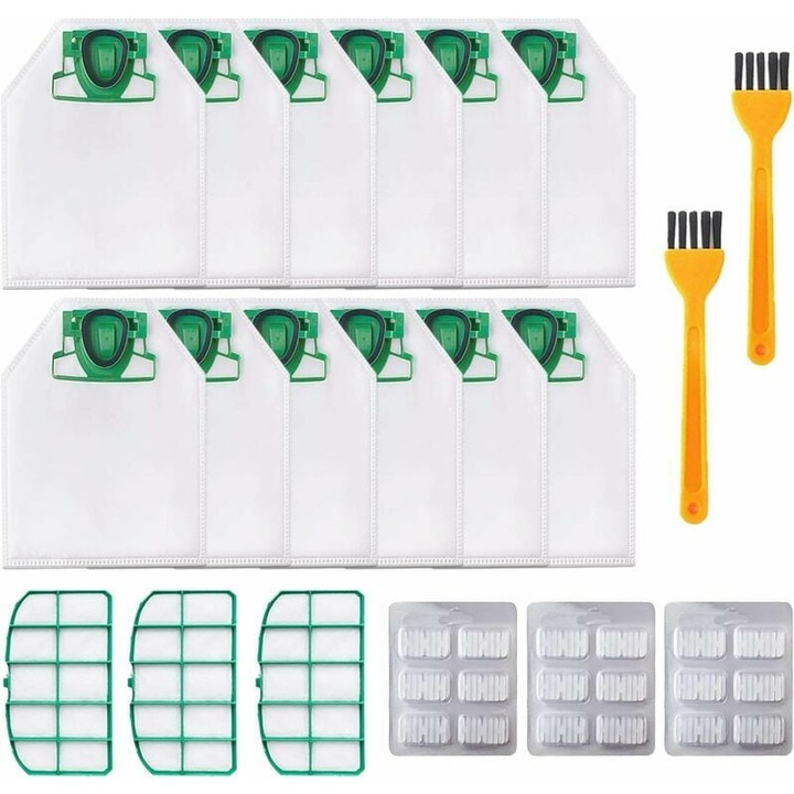 Set 12 Saci pentru Aspirator Vorwerk Kobold VK200/FP200, BGHYHYHI, 3 Filtre de Motor, 18 Chipsuri Aromate, 2 Perii