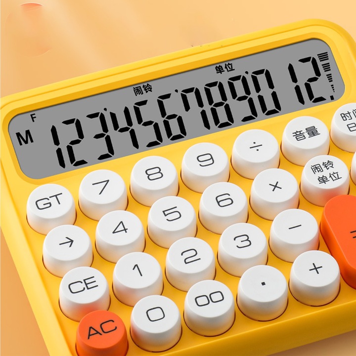 Calculator birou QttvbTna, 12 cifre, display LCD mare, butoane mari, plastic