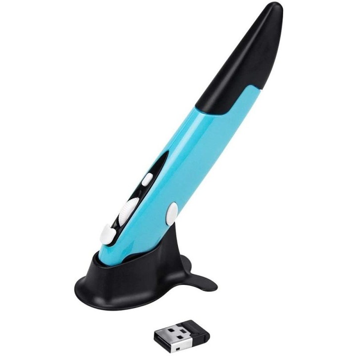 Vezeték nélküli egér 2.4G, 800/1200/1600 DPI, kék, 140x20x15mm, USB vevőegységgel