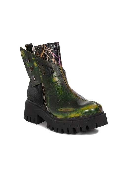 Botine dama, Maciejka, Piele naturala, Verde/Negru, 37 EU