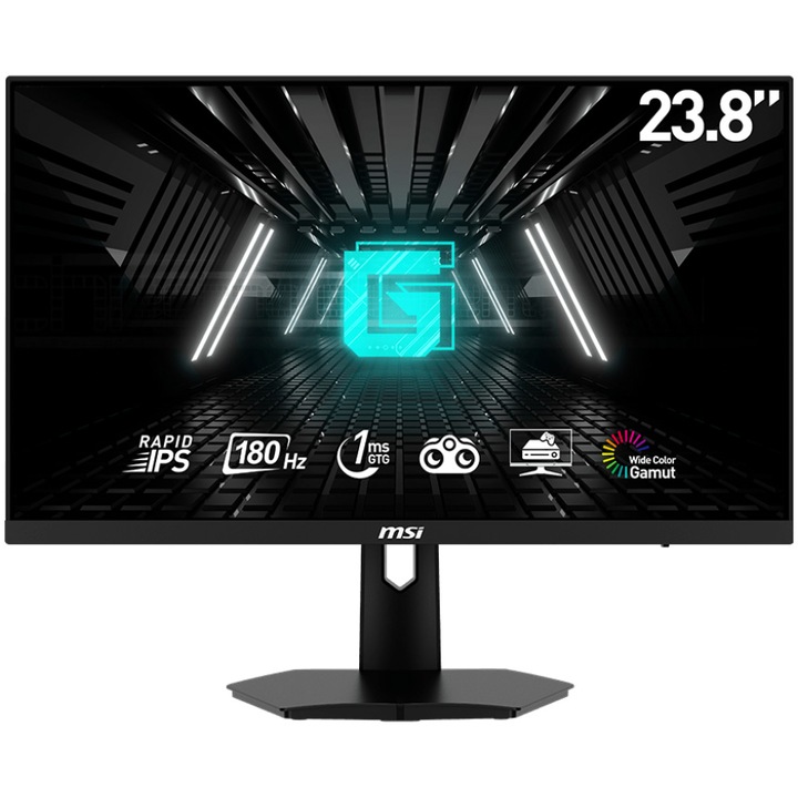 MSI G244F E2 IPS LED gaming monitor, 23.8", Full HD (1920x1080), 180Hz, 1ms, Adaptív szinkron, Éjszakai látás. 2x HDMI, Display Port, Jack, Fekete