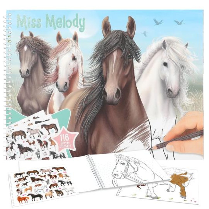 Комплект за оцветяване Miss Melody със 116 стикера, 28x21x1.5cm