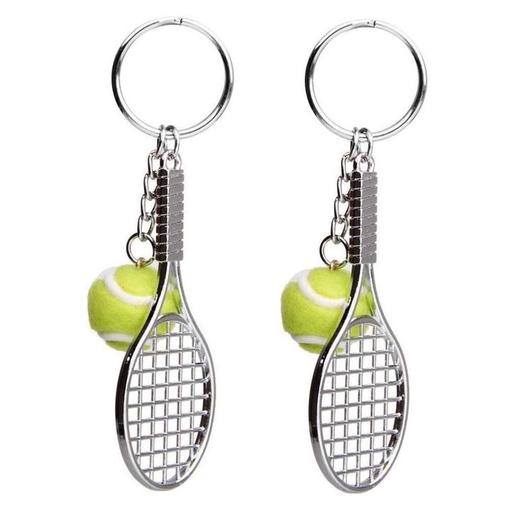Brelocuri set 2 bucati, Zeaicos, racheta tenis cu minge, verde fluorescent, dimensiuni 7.8x3cm