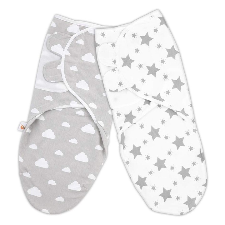 Jormftte pólyák babáknak, 2 db-os szett, organikus pamut, fehér/szürke, 0-3 hónap