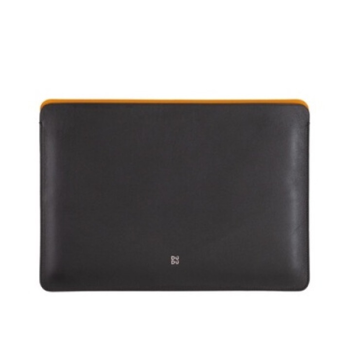 Husa pentru laptop, Dudu, Piele naturala, Pentru 13Inch, Negru/Galben