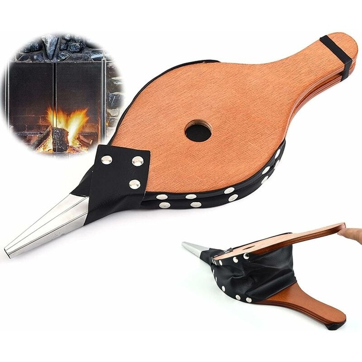 Fából készült kandallófúvó, retró design, 37,7cm, grill- és kempingkészlet