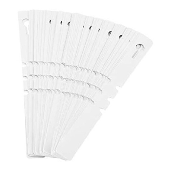 Комплект от 100 етикета за растения, Longziming, PVC, водоустойчиви и устойчиви на слънце, с 3 регулируеми слота, бял