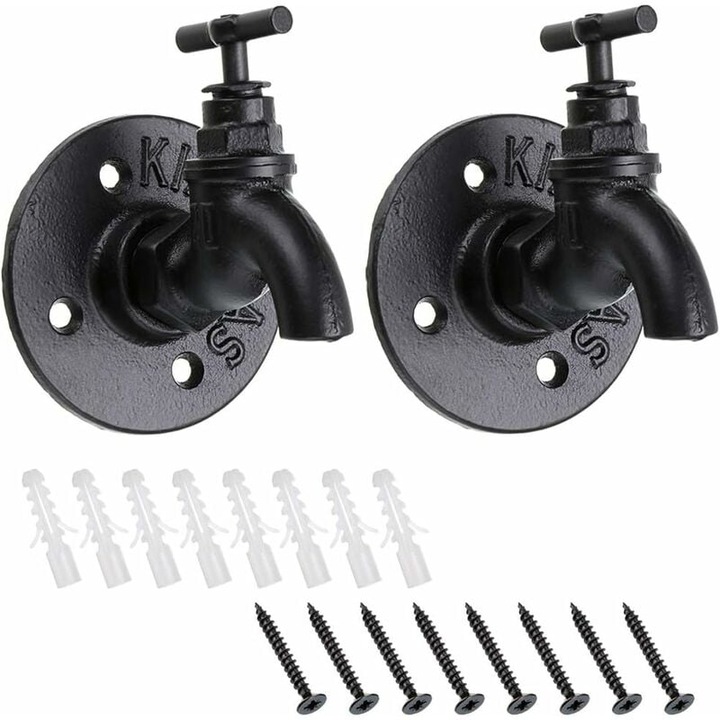 Set agatatori decorative, stil rustic, negru mat, pentru baie si hol