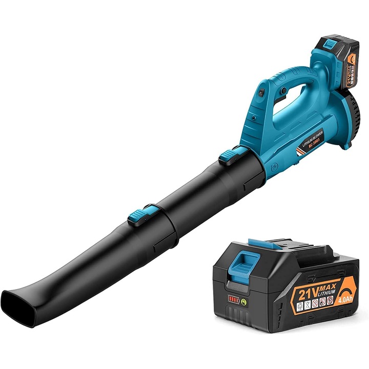 Aspirator de frunze fara fir Bizaical, 320CFM, 6 viteze ajustabile, 2 tuburi ajustabile, cu acumulator de 4.0Ah, pentru ingrijirea gradinii