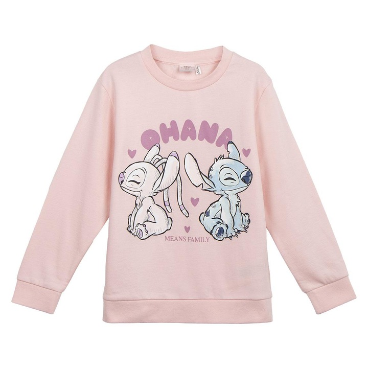 Bluza maneca lunga pentru copii cu design Stitch 26361, Roz