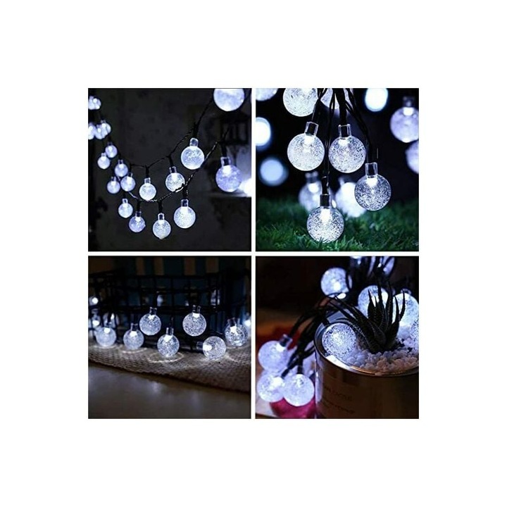 Соларен гирлянд 7м, 50 LED, 8 режима, студено бял, за вътрешна и външна употреба