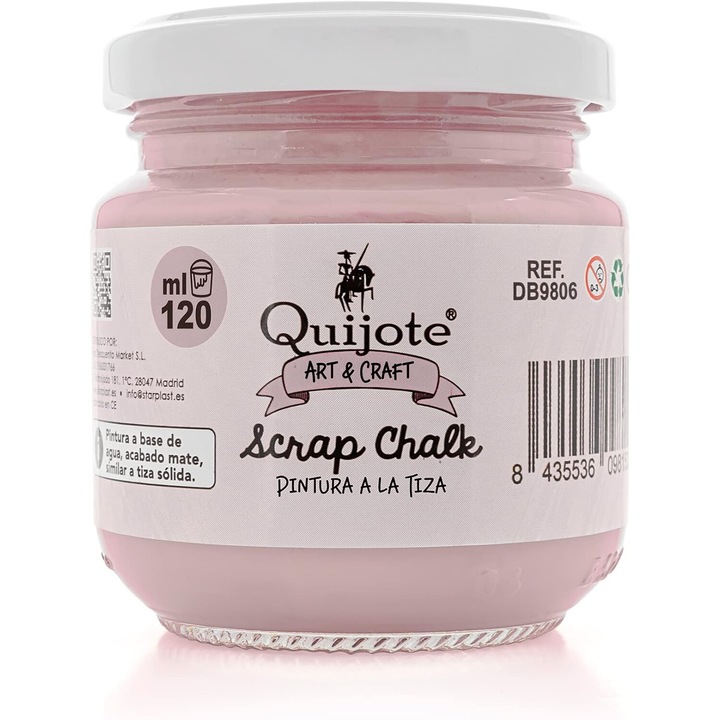 Set de 2 vopsele pe baza de creta, Quijote, 30 ml, pentru mobila, lemn, metal, ceramica, piatra, tencuiala, sticla, alb rozaliu