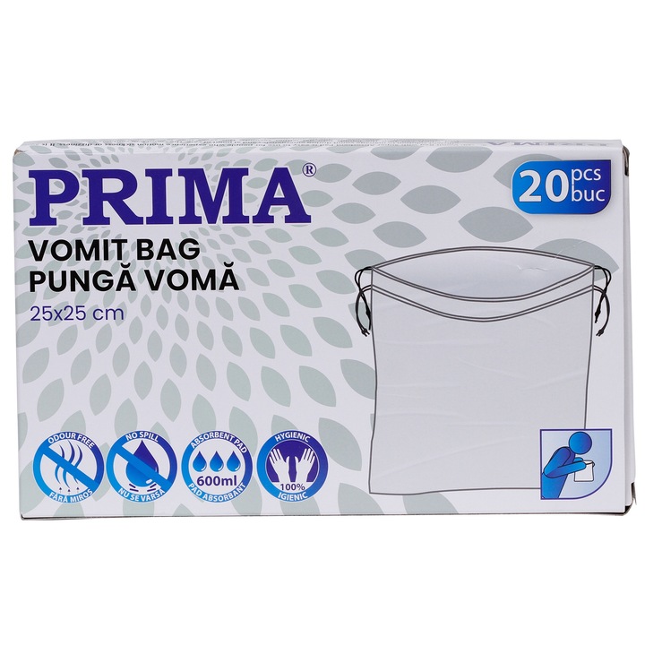 Pungi voma, PRIMA, cu pad absorbant, 600ml, 20 bucati