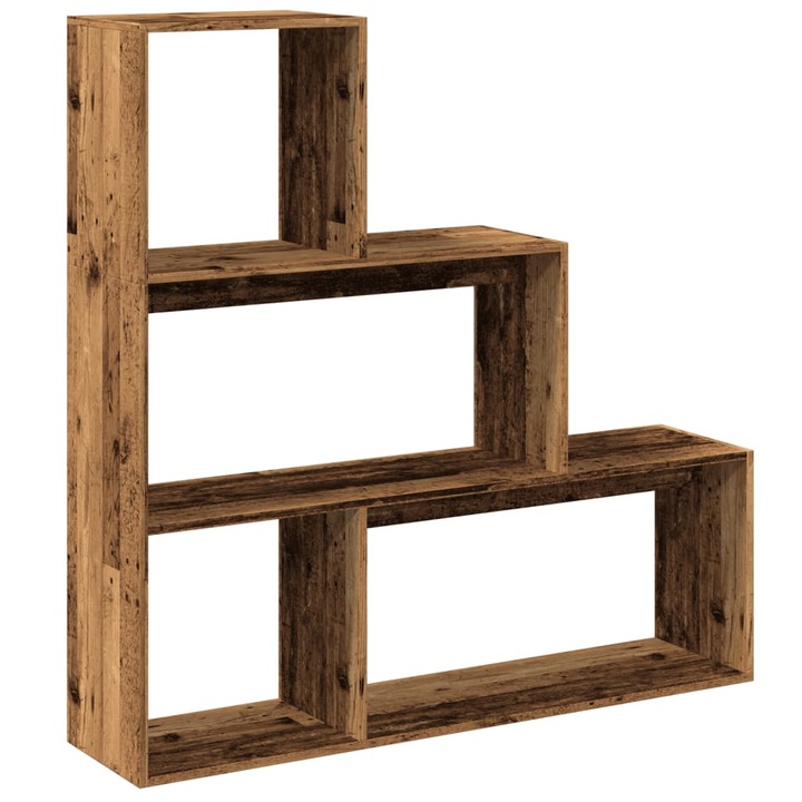 VidaXL 3 szintes antik fa színű fa elválasztó könyvespolc 123x29x123cm 21.2 kg