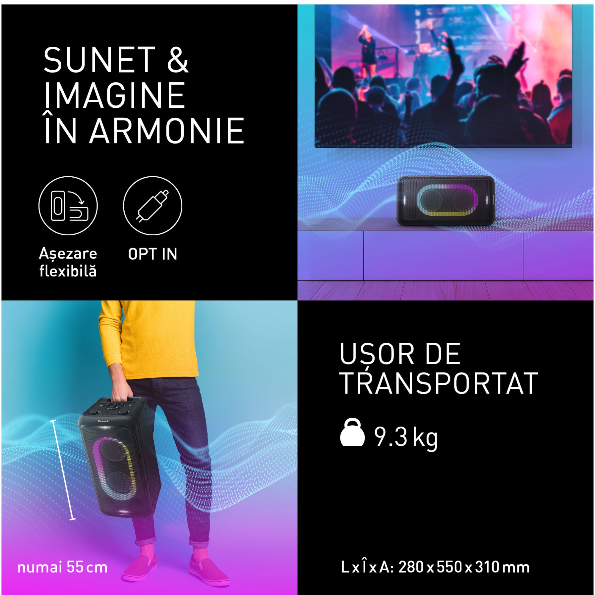 Sistem audio portabil Panasonic BMAX10E-K, 150W, Bluetooth, Multi
