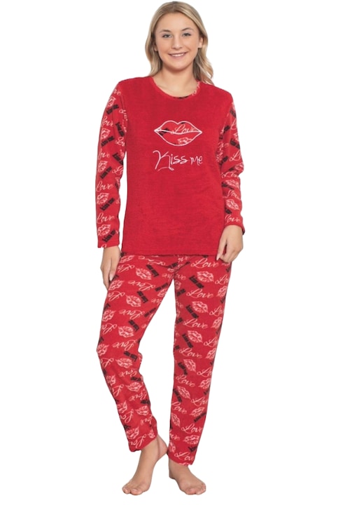 Pijama Pufoasa Cocolino Dama, Moale si Calduroasa, UraMag, Love, Rosu, L
