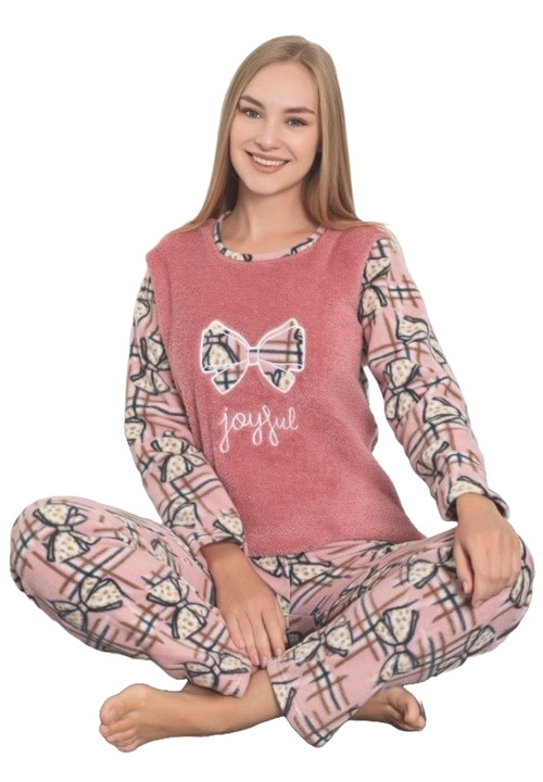 Cocolino női bolyhos pizsama, puha és meleg, UraMag, masni, púderrózsaszín, L
