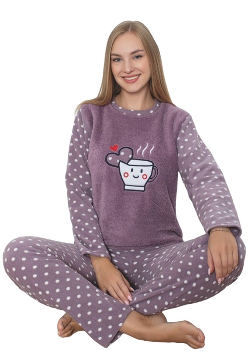 Дамска пухкава пижама Cocolino, мека и топла, UraMag, чаша, лилава, 2XL