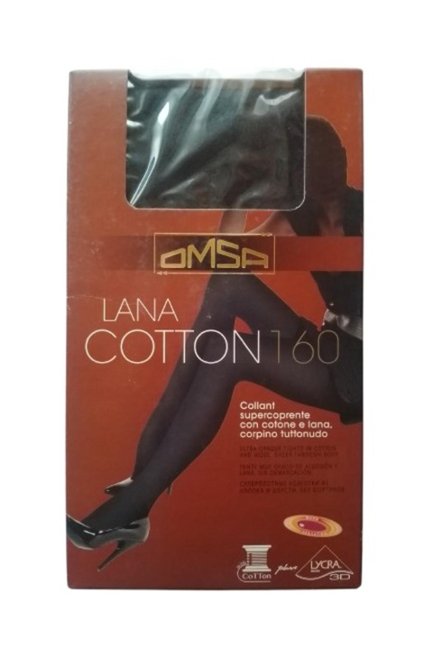 Dres Omsa, LanaCotton 160 den, Bumbac + Lana, Negru, Negru