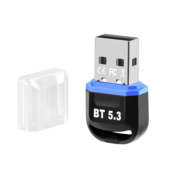 Безжичен адаптер, Axroad Mall, USB 3.0, Bluetooth 5.3, Plug and Play, Стабилен и бърз, Windows 11 съвместим, Поддържа различни протоколи, Ниска консумация на енергия, свързване на множество устройства, ABS, 3.4x1.8 cm, Синьо черно
