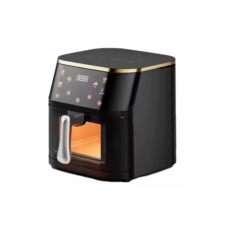 AT PERFORMANCE® Hot Air Fryer, üveggel, 10 literes űrtartalom, digitális kijelző, érintésvezérlés, 6 előre beállított főzési funkció, melegen tartás funkció, kivehető edény, könnyen tisztítható, ÜVEGES fekete