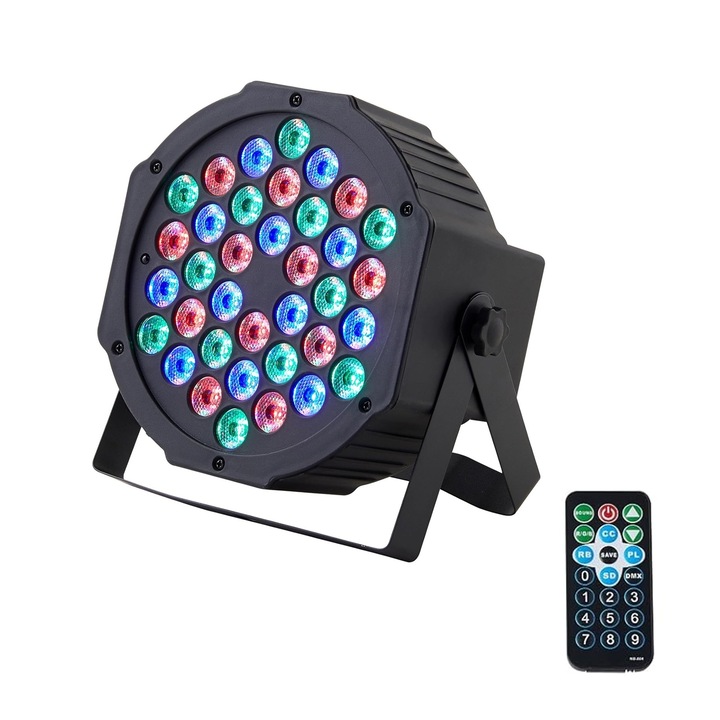 Lampi disco, SINBINTA, Cu telecomanda, 36 margele de lampa LED, 7 Moduri de iluminare, Portabil, Usor de utilizat, Pentru petrecerea aniversara, Nunta, Craciun, ABS, Diametru 18 cm, Negru