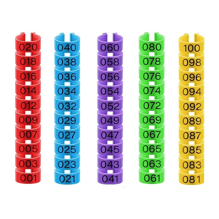 100 db-os csirkekarikák készlet, SINBINTA, 1-100-ig számozva, 1,6 cm, 0,5-2,5 kg-os baromfihoz, Újrafelhasználható, Nem könnyen törik, Könnyen használható, Gyors megkülönböztetés, Műanyag, Többszínű