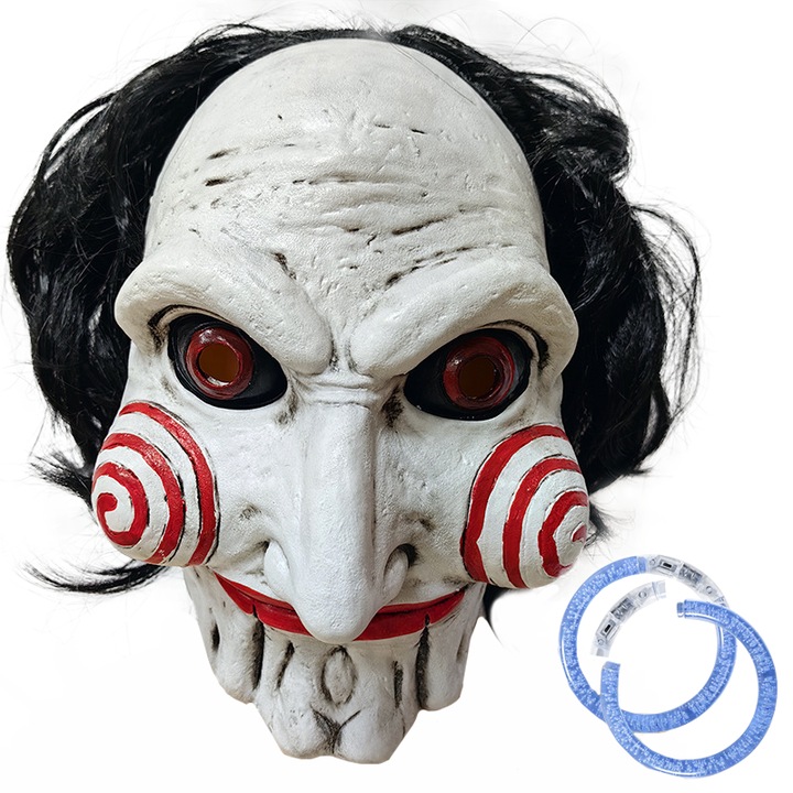 Ijesztő szellemmaszk, szett 2 világító karkötővel, latex, fehér